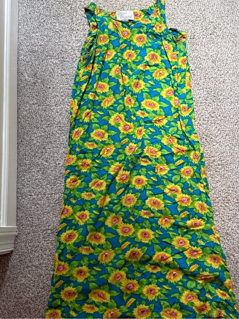 Vintage Sarah Elizabeth vibrant sunflower sleeveless dress sz 14